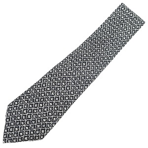 エルメス ネクタイ 9cm シルク ブラック 総柄 小紋柄 花柄 パターン  中古