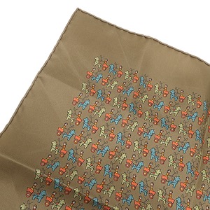 エルメス スカーフ スカーフ 45cm シルク カーキグリーン 馬車 騎手 ジョッキー  中古