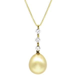 ネックレス パール ダイヤ ネックレス K18YG ゴールド 真珠 スイング 3連 ダイヤモンド イエローゴールド ハート  中古