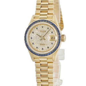 ロレックス デイトジャスト 26 69118ZS 93番 K18YG無垢 純正ダイヤ&サファイア 3連 自動巻き