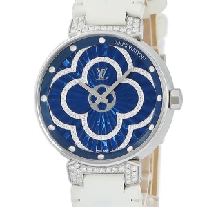 ルイヴィトン タンブール ムーンディヴァイン QA095 純正ダイヤ モノグラム ブルー クオーツ