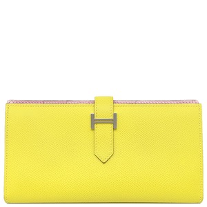 エルメス 長財布 ベアンスフレ ヴェルソ ヴォーエプソン イエロー 黄色 ピンク バイカラー 二つ折財布  中古