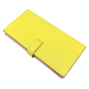 エルメス 長財布 ベアンスフレ ヴェルソ ヴォーエプソン イエロー 黄色 ピンク バイカラー 二つ折財布  中古