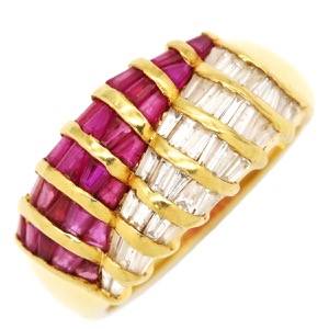 リング 指輪 ルビー ダイヤリング K18YG ゴールド レッド 赤 750  中古