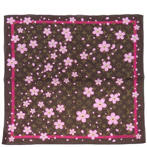 ルイヴィトン スカーフ LV × TM カレ チェリーブロッサム コットン ブラウン 茶 ピンク 村上隆  M71920 中古