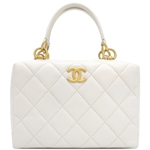 シャネル ショルダーバッグ ミニボーリングバッグ ラムスキン ホワイト チェーンショルダー ココマーク 白 AS4202 中古