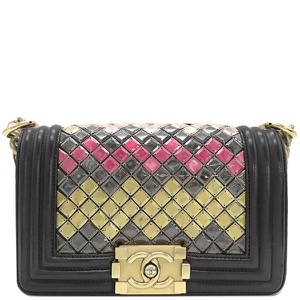 シャネル ショルダーバッグ モザイク ボーイシャネル レザー ブラック タイルデザイン A67085 中古