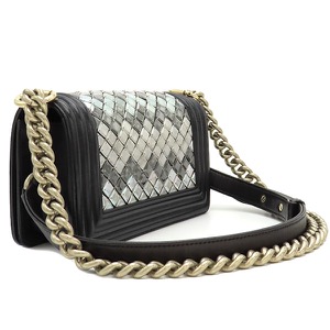 シャネル ショルダーバッグ モザイク ボーイシャネル レザー ブラック タイルデザイン A67085 中古