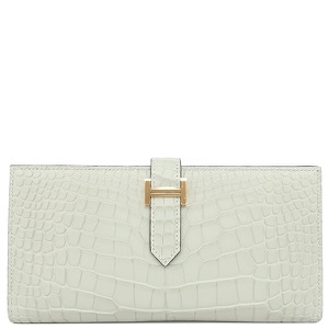 エルメス 長財布 ベアンスフレ アリゲーターマット グレー未使用 二つ折財布 クロコ 新刻印  中古