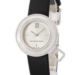 ヴァンクリーフアーペル チャーム ウォッチ VCARM95200 K18WG無垢 純正ダイヤ ギヨシェ クオーツ