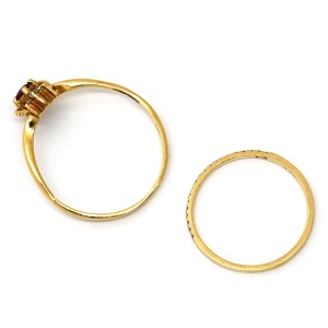 リング 指輪 ルビー ダイヤ リング K18YG ゴールド Au750 18K 18金 レッド 赤 2連 2重 2セット ピンキーリング 中古