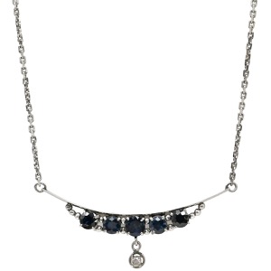 ネックレス サファイア ダイヤ ペンダント Pt900 シルバー 中古