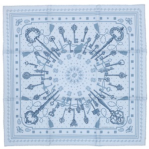 エルメス スカーフ カレ55 CARRE シルク ブルー 【LES CLES BANDANA/レ クレ バンダナ】  中古
