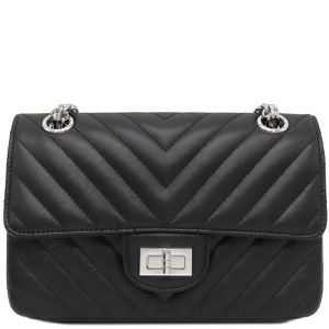 シャネル ショルダーバッグ シェブロン 2.55 20 レザー ブラック 黒 Wチェーン Vステッチ 中古