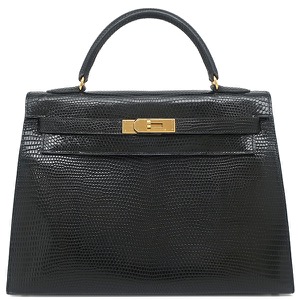 エルメス 2WAYバッグ ケリー32 外縫い  リザード ブラック 黒  中古