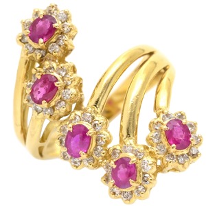 リング 指輪 ルビー ダイヤ リング K18YG ゴールド Au750 18K 18金 レッド 赤  中古