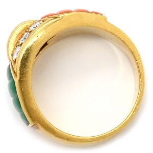 リング 指輪 ルビー 珊瑚 ダイヤ リング K18YG ゴールド Au750 18K 18金 赤 緑 ピンク  中古