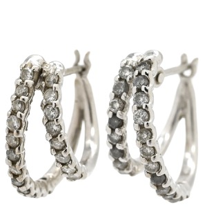 ピアス ダイヤピアス K18WG シルバー フープピアス 中古