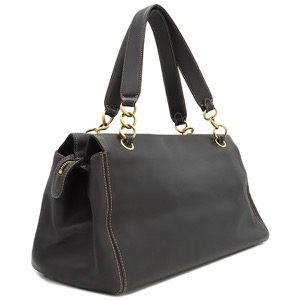 シャネル ハンドバッグ ココマーク トートバッグ レザー ブラウン 茶 濃茶 肩掛け 中古