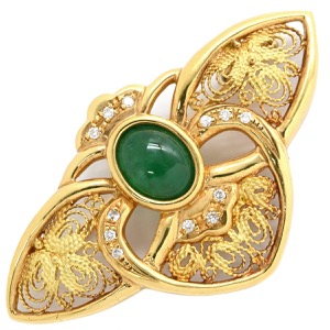 ブローチ エメラルド ダイヤ K18YG ゴールド ハチ MOTH 昆虫モチーフ  中古