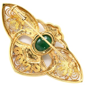 ブローチ エメラルド ダイヤ K18YG ゴールド ハチ MOTH 昆虫モチーフ  中古