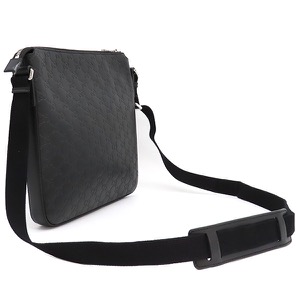 グッチ ショルダーバッグ グッチシマ メッセンジャーバッグ レザー ブラック 黒  406408 中古