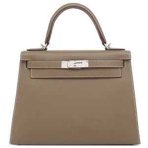 エルメス 2WAYバッグ ケリー28 外縫い ヴォーエプソン グレー グレージュ ショルダー   中古