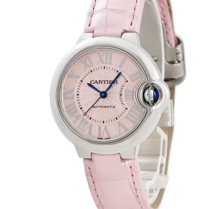 カルティエ バロンブルー33mm WSBB0002 ピンク ローマン ギヨシェ 青針 ブルースティール 自動巻き