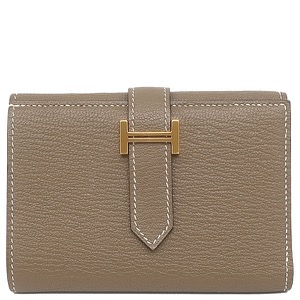 エルメス 三つ折り財布 ベアン コンビネ シェーブル グレー グレージュ  中古