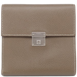 エルメス 三つ折り財布 クリック12 ヴォーエプソン グレー グレージュ  中古