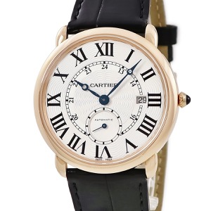 カルティエ ロンド ルイ カルティエ W6801005 K18PG無垢 ローマン デイト ギヨシェ 青針 スモセコ 自動巻き