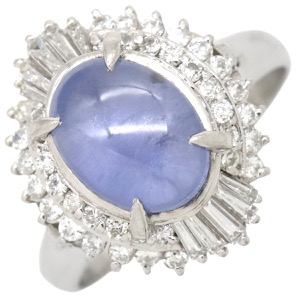 リング 指輪 スターサファイア ダイヤリング Pt900 シルバー ブルー 青  中古