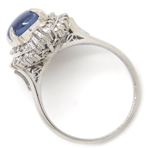 リング 指輪 スターサファイア ダイヤリング Pt900 シルバー ブルー 青  中古