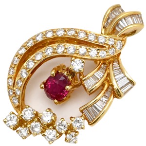 ペンダントトップ ルビー ダイヤ ペンダントトップ K18YG ゴールド ペンダントヘッド 750 YG  中古