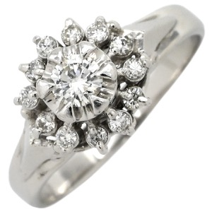 リング 指輪 Pt900 シルバー プラチナム ダイヤ フラワーモチーフ 花  中古