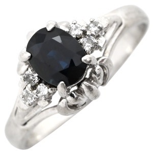 リング 指輪 ブルーサファイア ダイヤリング Pt900 シルバー 青  中古