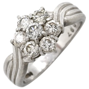 リング 指輪 ダイヤリング Pt900 シルバー 7P 7粒 フラワーモチーフ 中古
