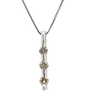 ネックレス 3P ブラウンダイヤペンダント K18WG シルバー 750 18K 3石  中古