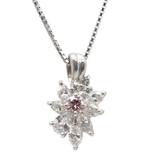 ネックレス ピンクダイヤ ペンダント Pt850 シルバー 中古