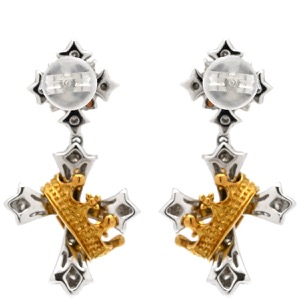 ピアス ダイヤピアス K18WG シルバー マルチカラー 十字架 王冠 クロス  中古