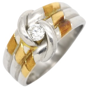 リング 指輪 ダイヤリング Pt900 シルバー コンビリング 1Pダイヤ  中古