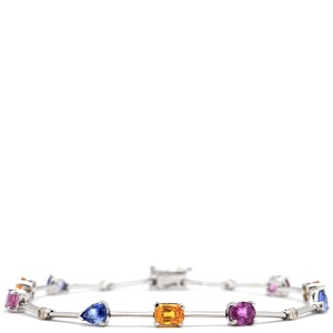 ブレスレット サファイア ダイヤ K18WG シルバー マルチカラー 750 18K 18金  中古