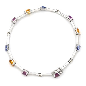 ブレスレット サファイア ダイヤ K18WG シルバー マルチカラー 750 18K 18金  中古