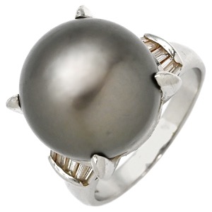 リング 指輪 黒蝶パール ダイヤリング Pt900 シルバー 1粒 1P  中古