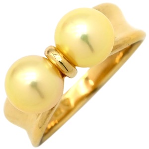 リング 指輪 ゴールデンパール  リング K18YG ゴールド あこやパール 2粒 2P 750 YG 金  中古