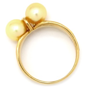 リング 指輪 ゴールデンパール  リング K18YG ゴールド あこやパール 2粒 2P 750 YG 金  中古