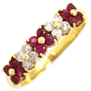 リング 指輪 ルビー ダイヤリング K18YG ゴールド レッド 赤 花モチーフ  中古