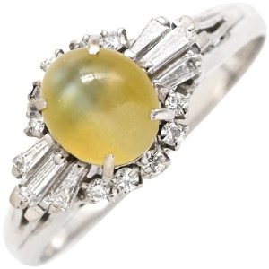 リング 指輪 キャッツアイ ダイヤリング Pt900 シルバー 猫目石  中古