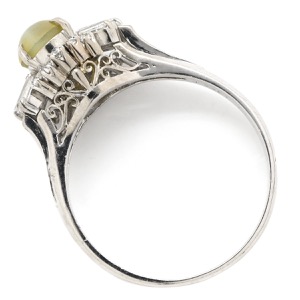 リング 指輪 キャッツアイ ダイヤリング Pt900 シルバー 猫目石  中古