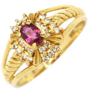 リング 指輪 ルビー ダイヤリング K18YG ゴールド レッド 赤  中古